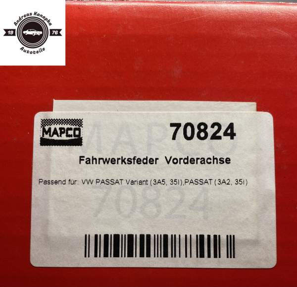 2x Fahrwerksfeder Vorderachse MAPCO 70824 VW Golf IV, Bora, Passat B3